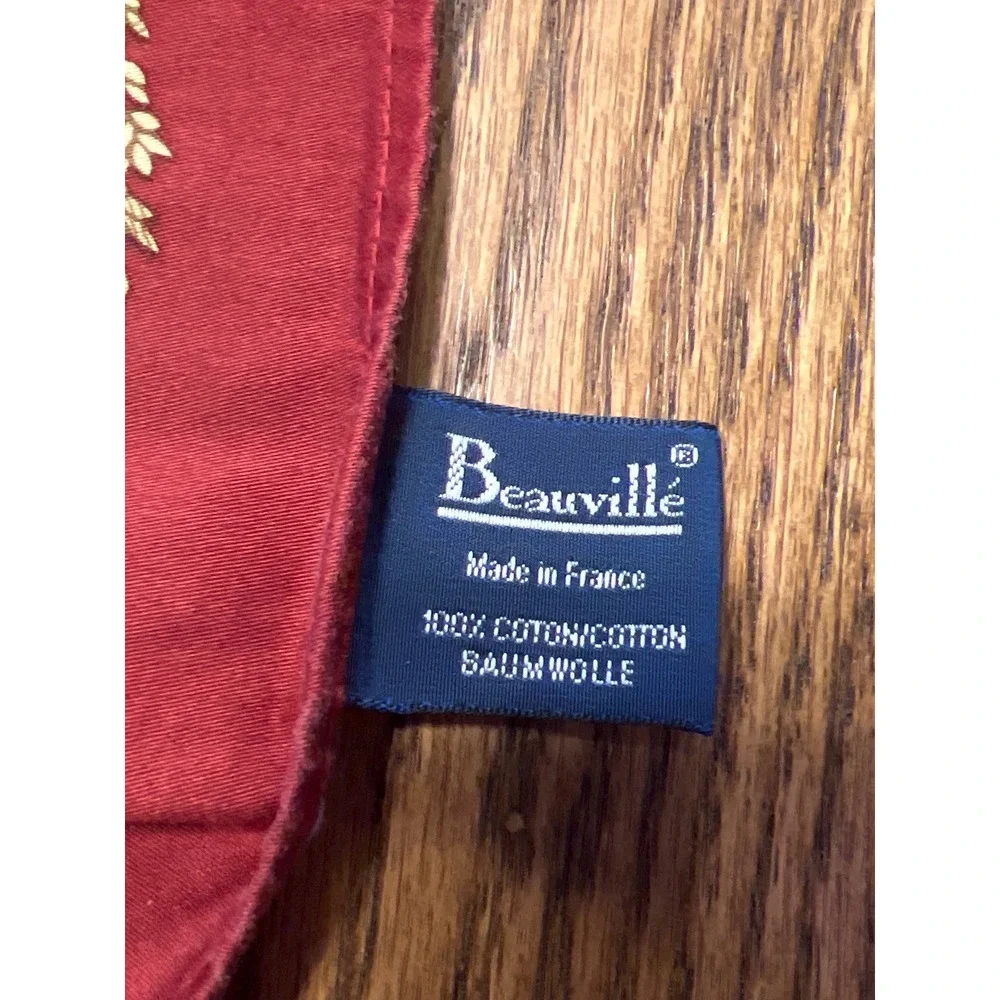 Beauville French Cherub Medallion Tablecloth Cotton Linen Burgundy Elegant 92x64